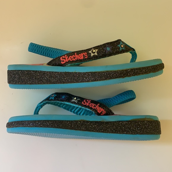 Little Kids Skechers Tie Dye Twinkle Toes Flip Flips with Ankle Straps - Picture 2 of 12